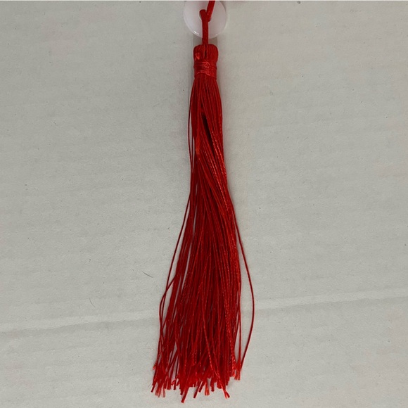 White Marabou Feather Folding Fan Red Tassel Lolita Burlesque Showgirl Flapper - Picture 10 of 10